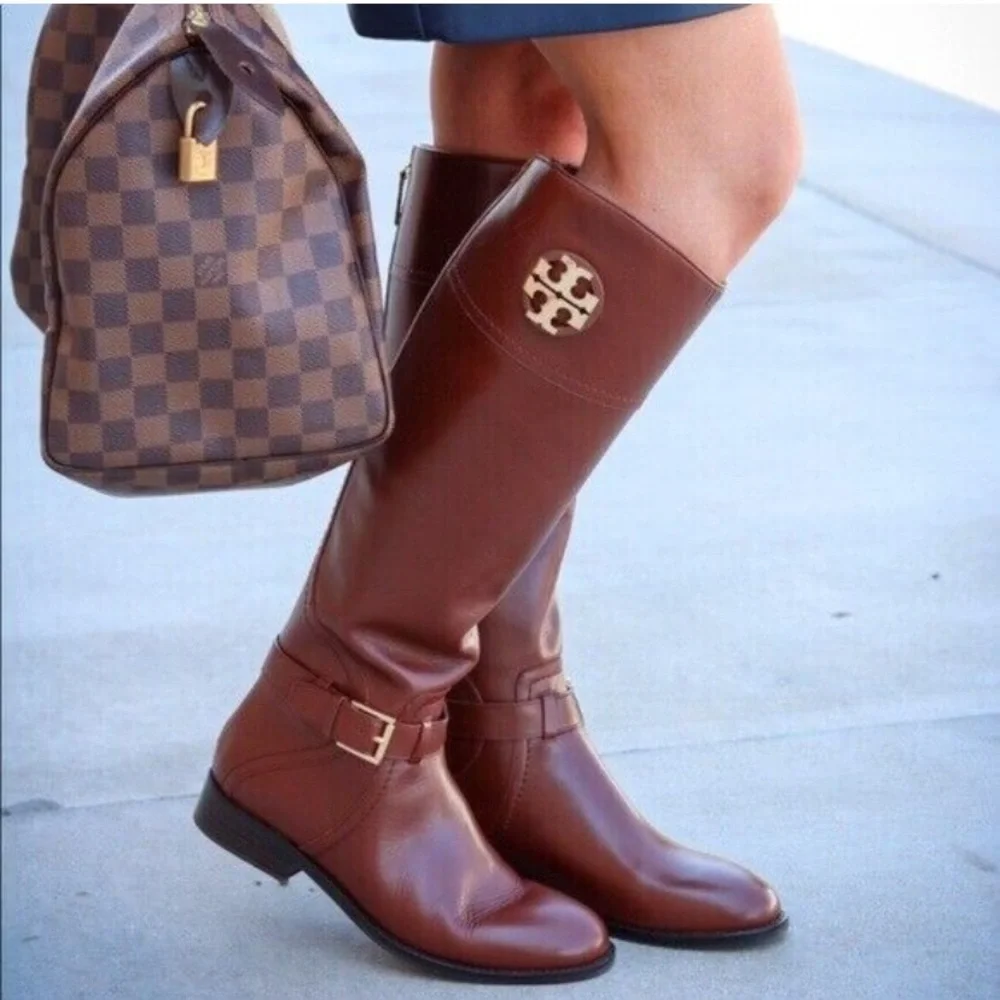 Tory Burch Eloise riding  Brown Leather boots Exelent condition. Long 18 inch - Picture 2 of 13